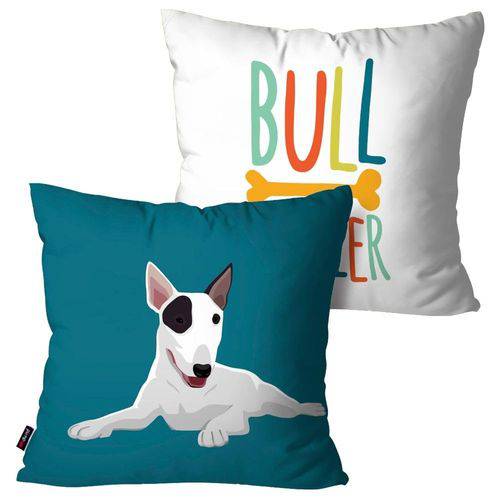 Kit com 2 Capas para Almofadas Decorativas Azul Cachorro Bull Terrier