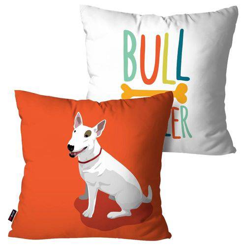 Kit com 2 Capas para Almofadas Decorativas Laranja Cachorro Bull Terrier