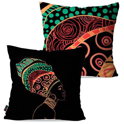 Kit com 2 Capas para Almofadas Decorativas Preto Africa