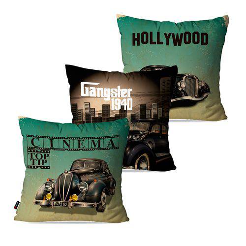 Kit com 3 Capas para Almofadas Decorativas Verde Cinema Hollywood