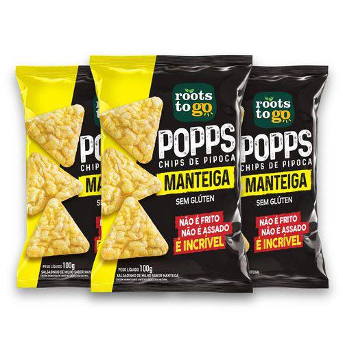 Kit com 3 Chips de Pipoca POPPS Sabor Manteiga 100g