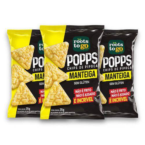 Kit com 3 Chips de Pipoca POPPS Sabor Manteiga 35g