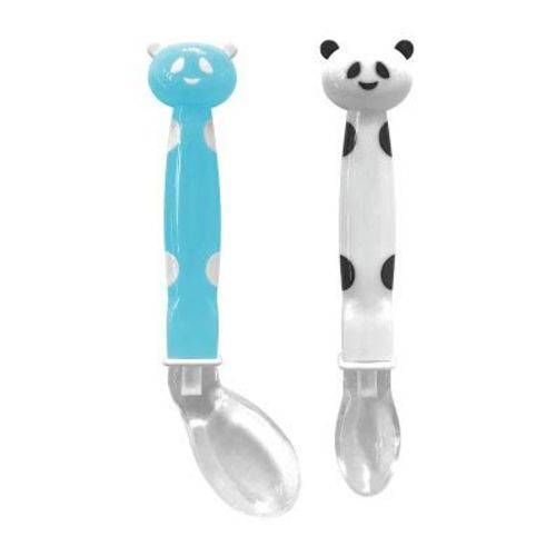 Kit com 2 Colheres Panda em Silicone Azul - Buba