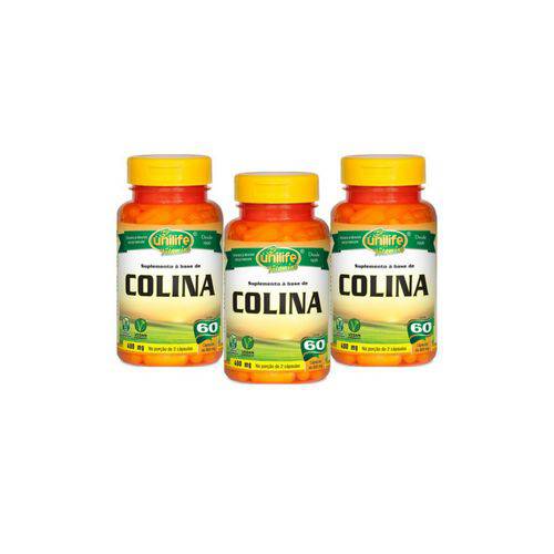 Kit com 3 Colina Vitamina B8 - Unilife - 60 Cápsulas