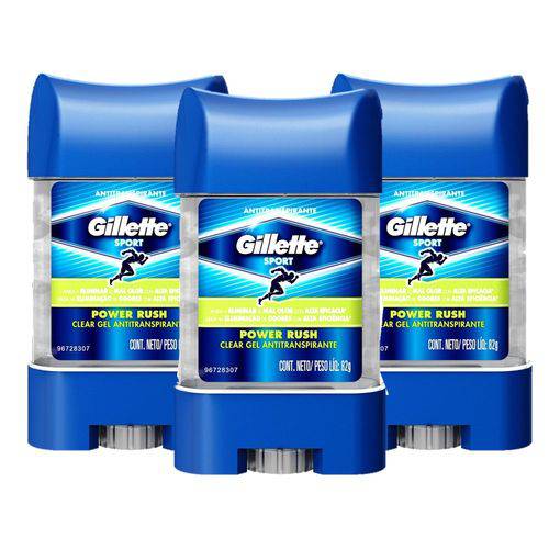 Kit com 3 Desodorantes Gillette Clear Gel Power Rush 82g