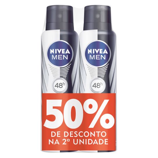 Kit com 2 Desodorantes Nivea Men Invisivle Black & White Aerossol 91g com 50% de Desconto na 2° Unidade
