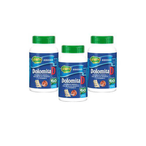 Kit com 3 Dolomita D a Base de Cálcio + Magnésio e Vitamina D - Unilife - 60 Cápsulas