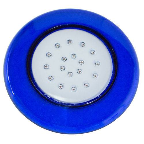 Luminária de Led para Piscina 18w 12v 125mm Luz Azul com Acabamento Azul