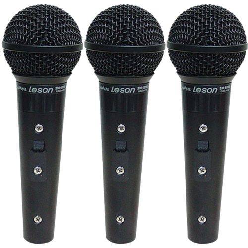Kit com 3 Microfone Leson Sm58 P4 Vocal Profissional - Blk