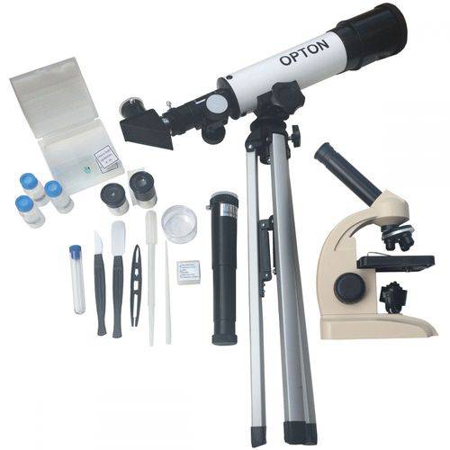 Kit com Microscópio Monocular XSP 31 e Telescópio Astro 90 X