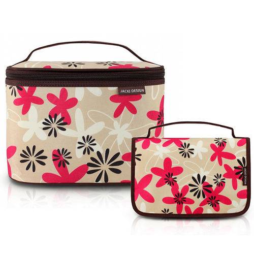 Kit com Necessaire + Frasqueira para Viagem Marrom Floral - Jacki Design Kit 24