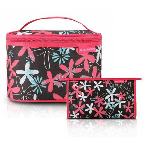Kit com Necessaire + Frasqueira para Viagem Pink Floral - Jacki Design