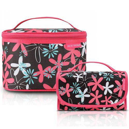 Kit com Necessaire + Frasqueira para Viagem Pink Floral - Jacki Design
