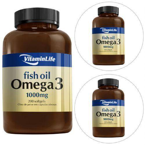 Kit com 3 - Omega 3 1000mg - 200 Cápsulas - Vitaminlife
