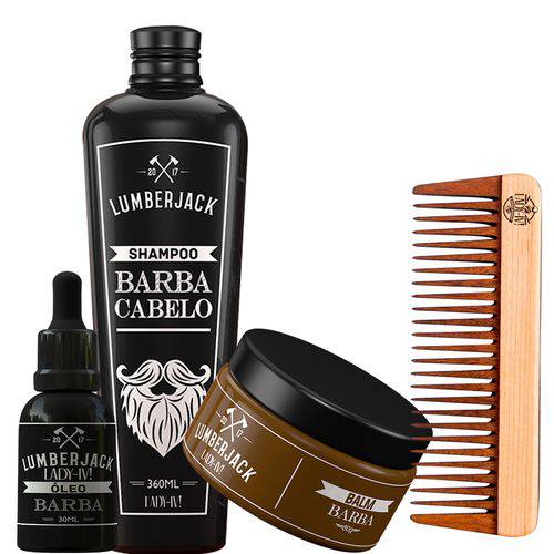 Kit com Pente Shampoo Oleo Balm para Barba Super Completo Lady Iv