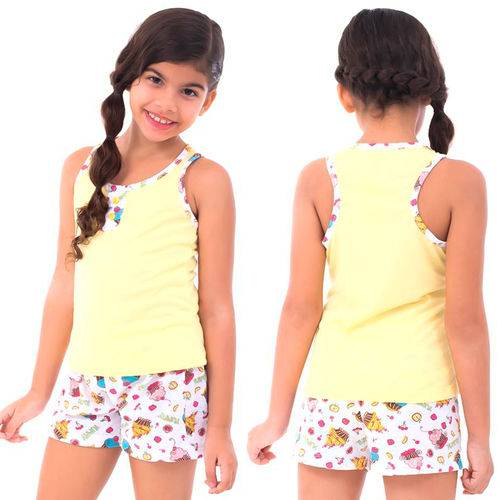 Kit com 3 Pijamas Baby Doll Infantil Feminino Camiseta e Short Curto