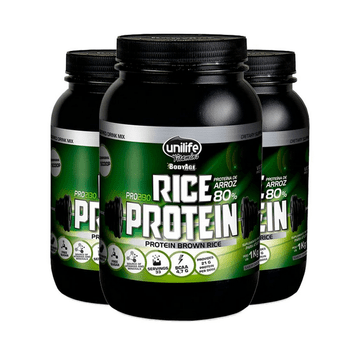Kit com 3 Rice Protein Proteína de Arroz Unilife 1kg Chocolate