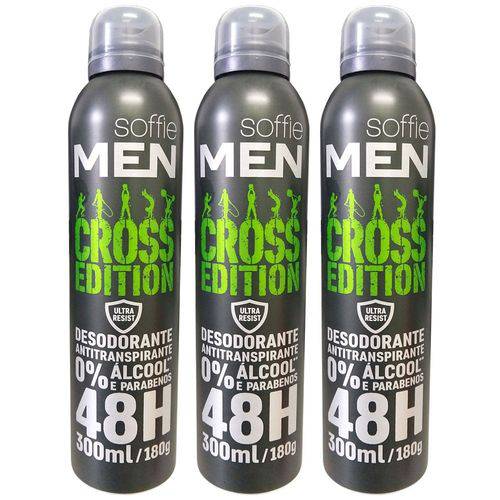 Kit com 3 Soffie Men Cross Edition Desodorant 48h Aero 300mL