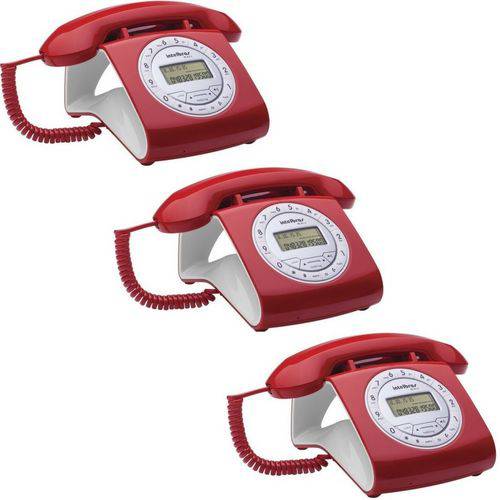Kit com 3 Telefone com Fio Tc 8312 Intelbras Vermelho com Identificação de Chamadas