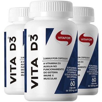 Kit com 3 Vita D3 de 60 Cápsulas da Vitafor