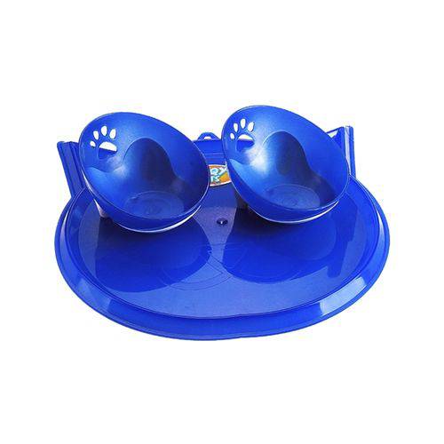 Kit 2 Comedouros Inclinados Truqys Pet Pequeno Bandeja Gato Azul