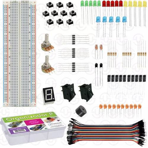 Kit Componentes Eletronicos Protoboard e Caixa Organizadora