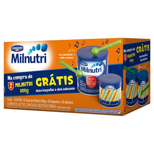 Kit Composto Lácteo Milnutri 2 Latas 800g Grátis Baquetas + Adesivos