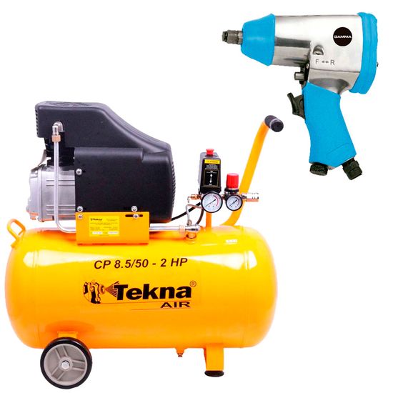 Kit Compressor de Ar 50L CP8550 Tekna + Chave de Impacto G1178 Gamma