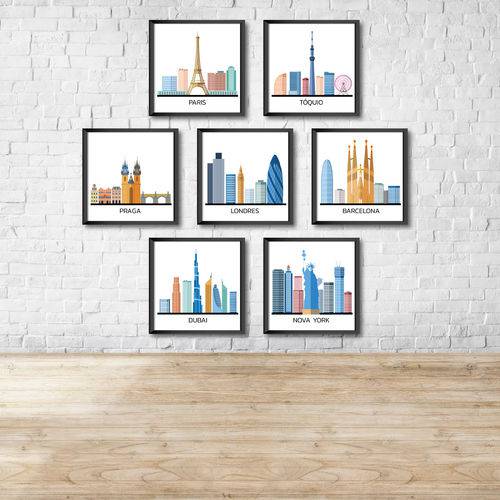 Kit Conjunto 7 Quadros Decorativos Torres das Cidades 20x20 com Vidro