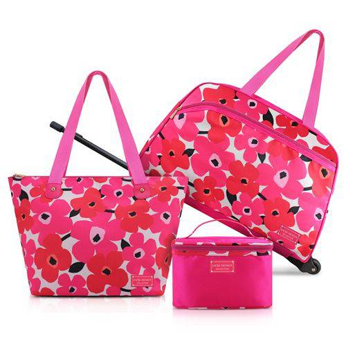 Kit Conjunto de Mala Bolsa Pink de 3 Peças Jacki Design