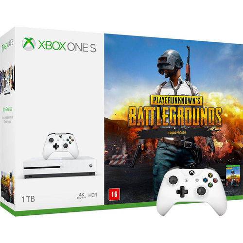 Kit Console Microsoft Xbox One S 1tb com Jogo Playerunknown's Battlegrounds + Controle S/ Fio