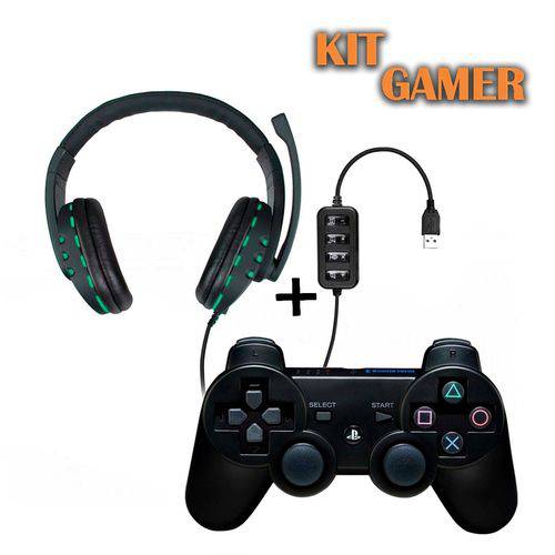 Kit Controle PlayStation 3 Dual + Fone de Ouvido Headset USB