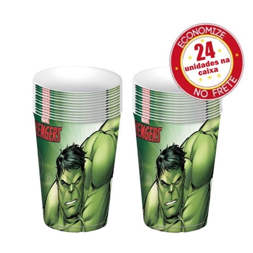 Kit Copo Vingadores - Hulk 320ml com 24 Unidades - Plasútil - PLASÚTIL