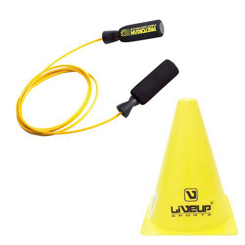 Kit Corda de Pular em Aço Amarela Pretorian + Cone 18cm Amarelo Liveup Ls3876/18
