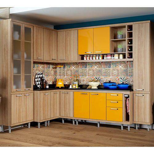 Kit Cozinha 11 Módulos com Tampo 5805-s3t - Sicília - Multimóveis - Argila / Amarelo