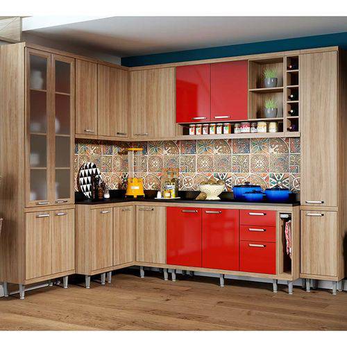 Kit Cozinha 11 Módulos com Tampo 5805-s3t - Sicília - Multimóveis - Argila / Vermelho