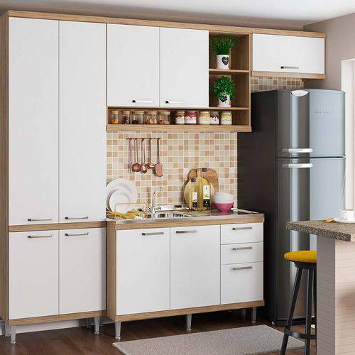 Kit Cozinha 4 Módulos 5840-s20- Sicília - Multimóveis - Argila Acetinado / Branco Acetinado