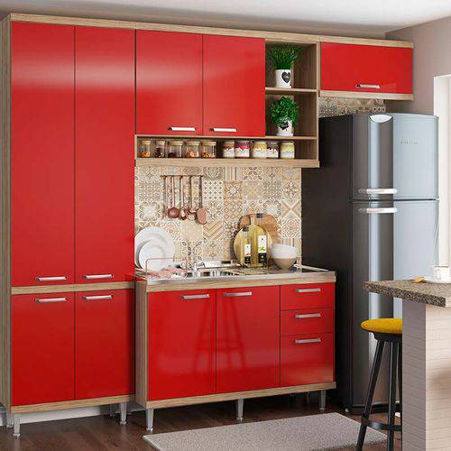 Kit Cozinha 4 Módulos 5840-s20- Sicília - Multimóveis - Argila / Vermelho