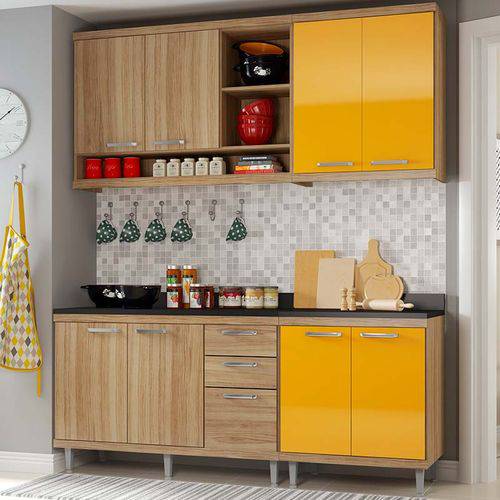 Kit Cozinha 4 Módulos com Tampo 5819-s10t - Sicília - Multimóveis Argila/amarelo