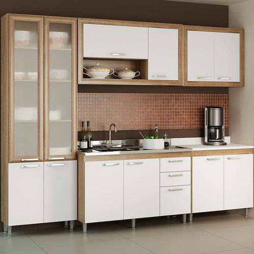 Kit Cozinha 5 Módulos 5710-t6 com Vidro - Toscana - Multimóveis - Argila / Branco / Branco