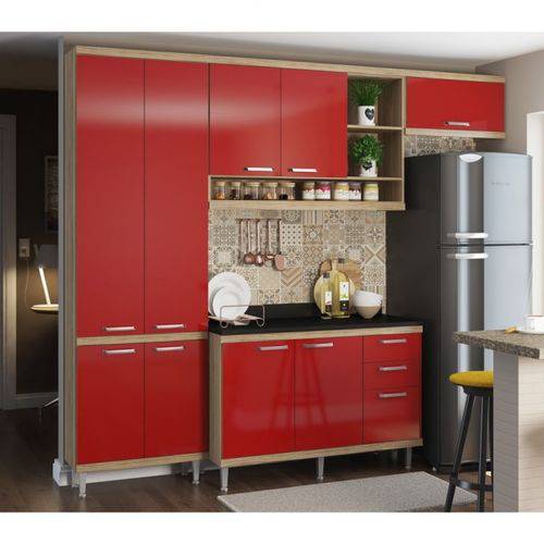 Kit Cozinha 5 Módulos com Tampo Multimóveis Sicília 5841 Argila/Vermelho