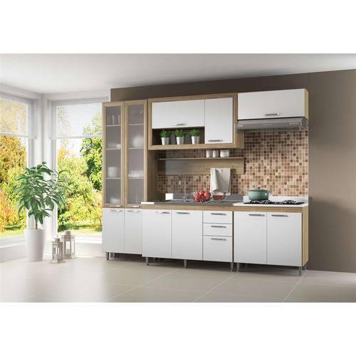 Kit Cozinha 6 Módulos com Vidro Multimóveis Toscana 5722 Argila/Branco