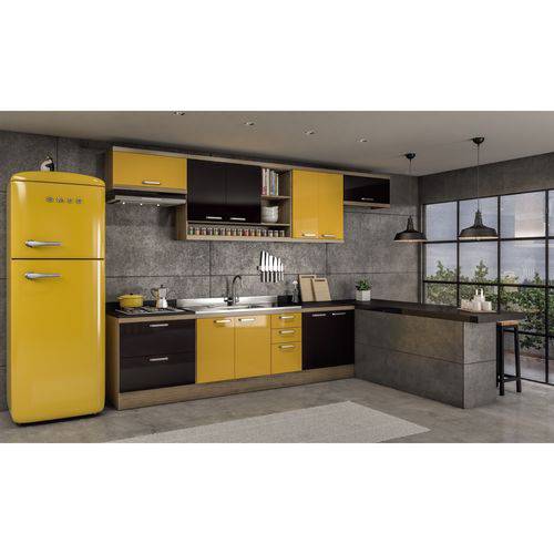 Kit Cozinha 7 Módulos Multimóveis Sicilia 5800 Argila/Branco/Amarelo