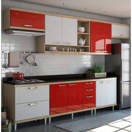 Kit Cozinha 8 Módulos com Tampo 5801-s1t - Sicília - Multimóveis Argila/vermelho/branco