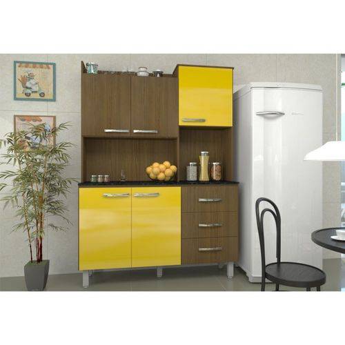 Kit Cozinha Compacta 05 Portas Cris Ipê/amarelo - Luciane