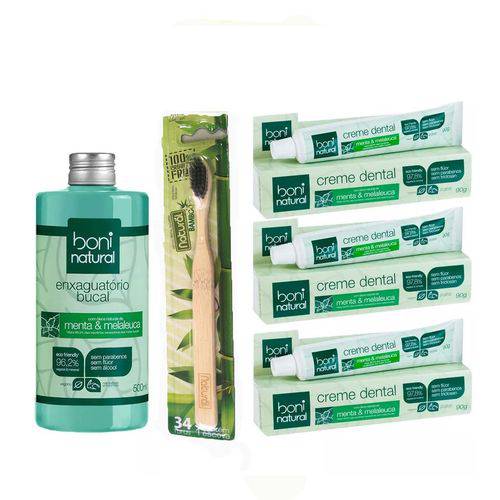 Kit 3 Creme Dental + Natural Escova de Bambu + Enxague Bucal
