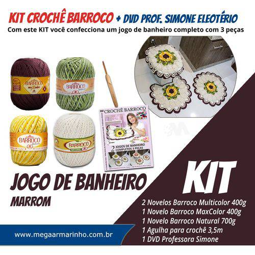 Kit Crochê Barroco com Simone Eleotério - Jogo de Banheiro Marrom