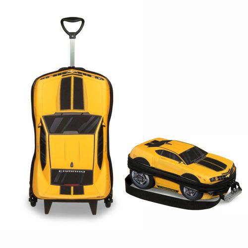 Kit 3d Mochila C/3 Rodinhas e Lancheira Infantil Camaro Amarelo Maxtoy