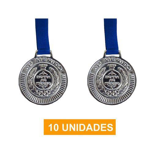 Kit de 10 Medalhas com Fita - Prata- 4450- Futebol / Volei / Artes Marciais - 50mm- Rema