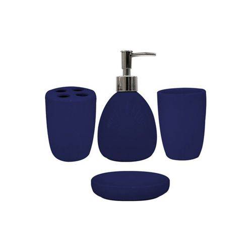 Kit de Acessórios para Banheiro com 4 Peças Azul Marinho